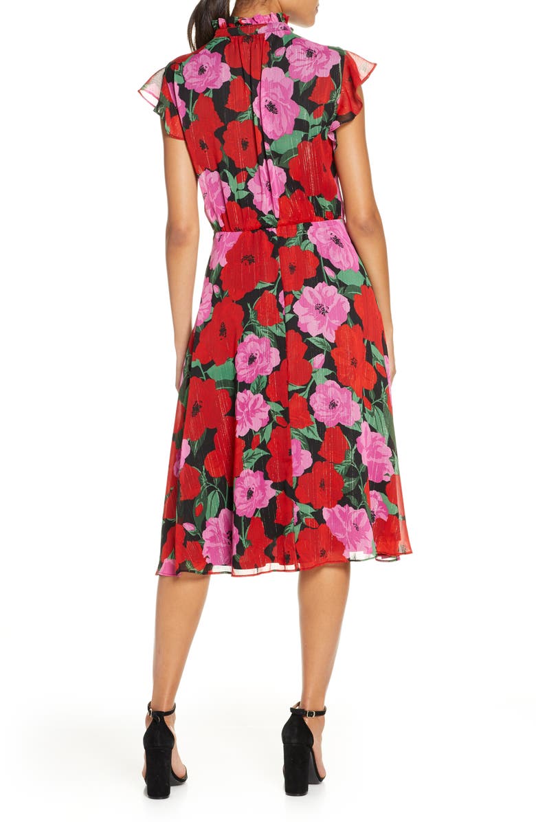 Julia Jordan Floral Flutter Sleeve Fit & Flare Dress, Alternate, color, 