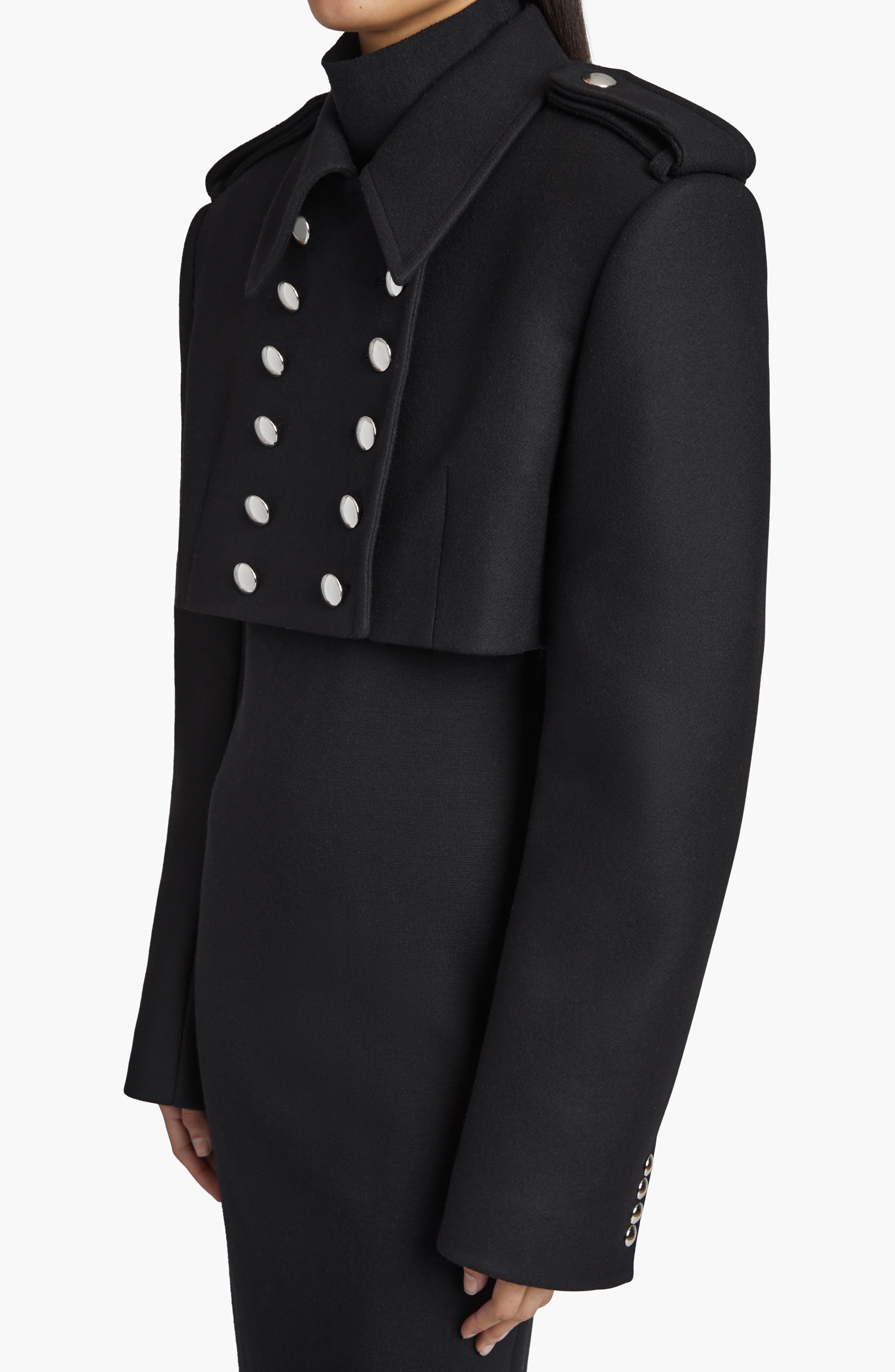 Leara Double Breasted Crop Melton Wool Blend Jacket (Women