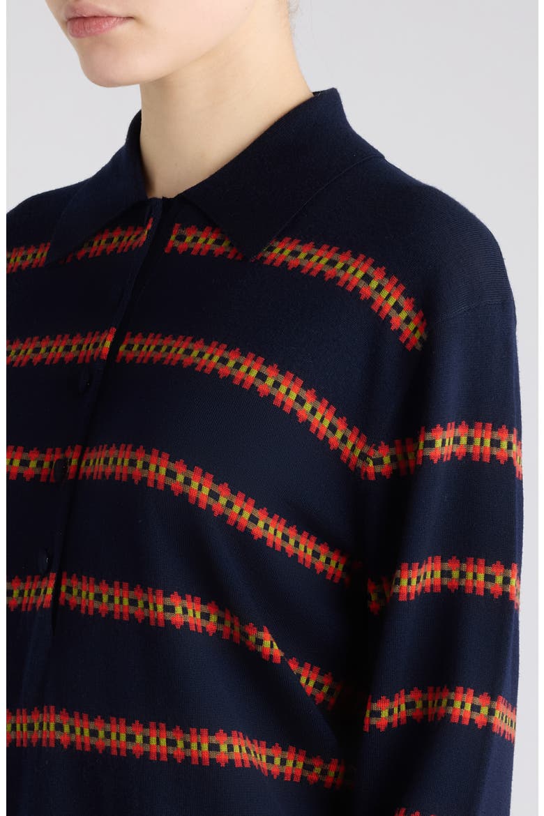 Tunos Geometric Stripe Wool Polo, Alternate, color, NAVY