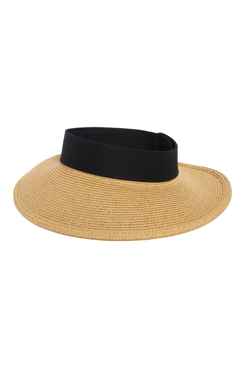 Straw Packable Raffia Visor, Main, color, HEATHER TAN