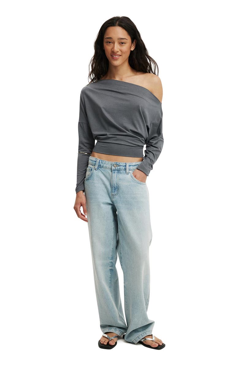 Cotton On Women's Peyton Off Shoulder Long Sleeve, Alternate, color, Moonlight Shadow