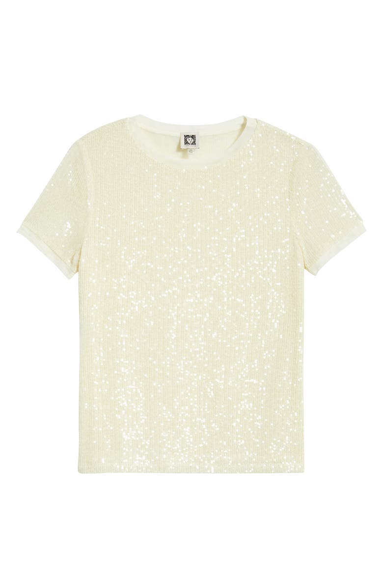 Anne Klein Sequin Mesh T-Shirt, Alternate, color, Whisper Yellow