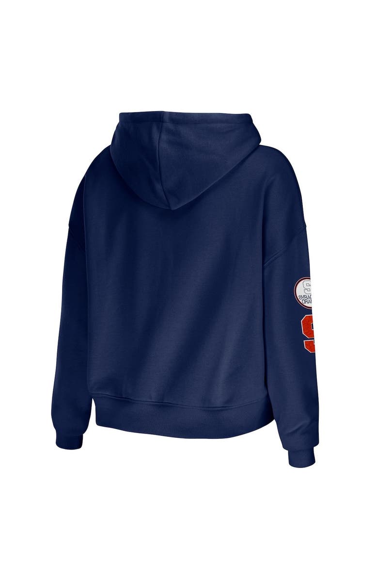 WEAR by Erin Andrews Women's WEAR by Erin Andrews Navy Syracuse Orange Mixed Media Cropped Pullover Hoodie, Alternate, color, 