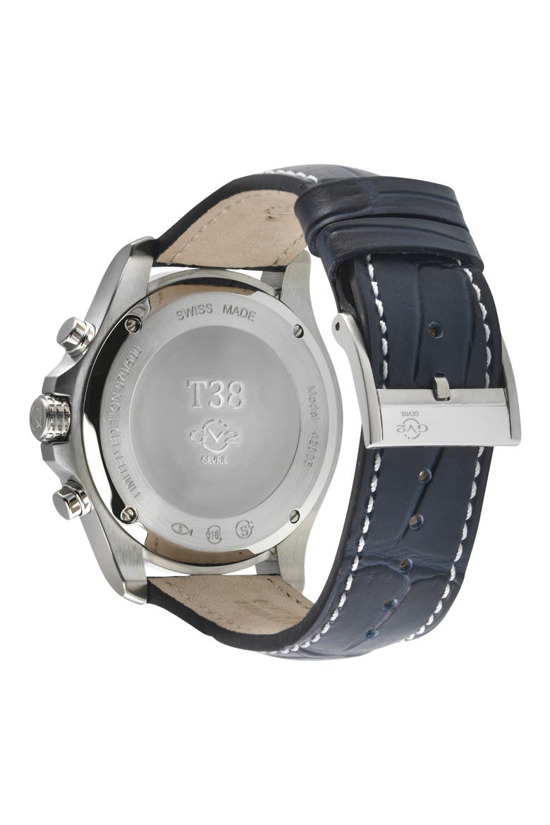 T38 Chronograph Croc Embossed Leather Strap Watch, 45mm, Alternate, color, BLUE