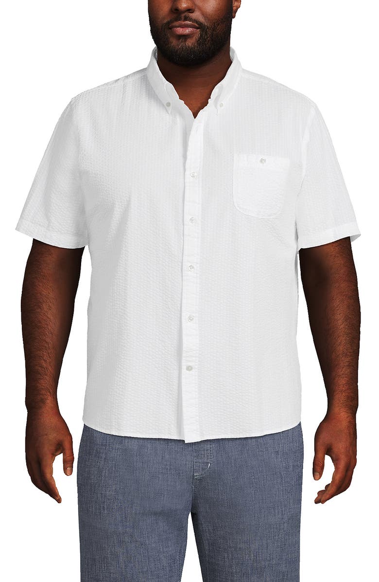 Lands' End Short Sleeve Seersucker Shirt, Main, color, White
