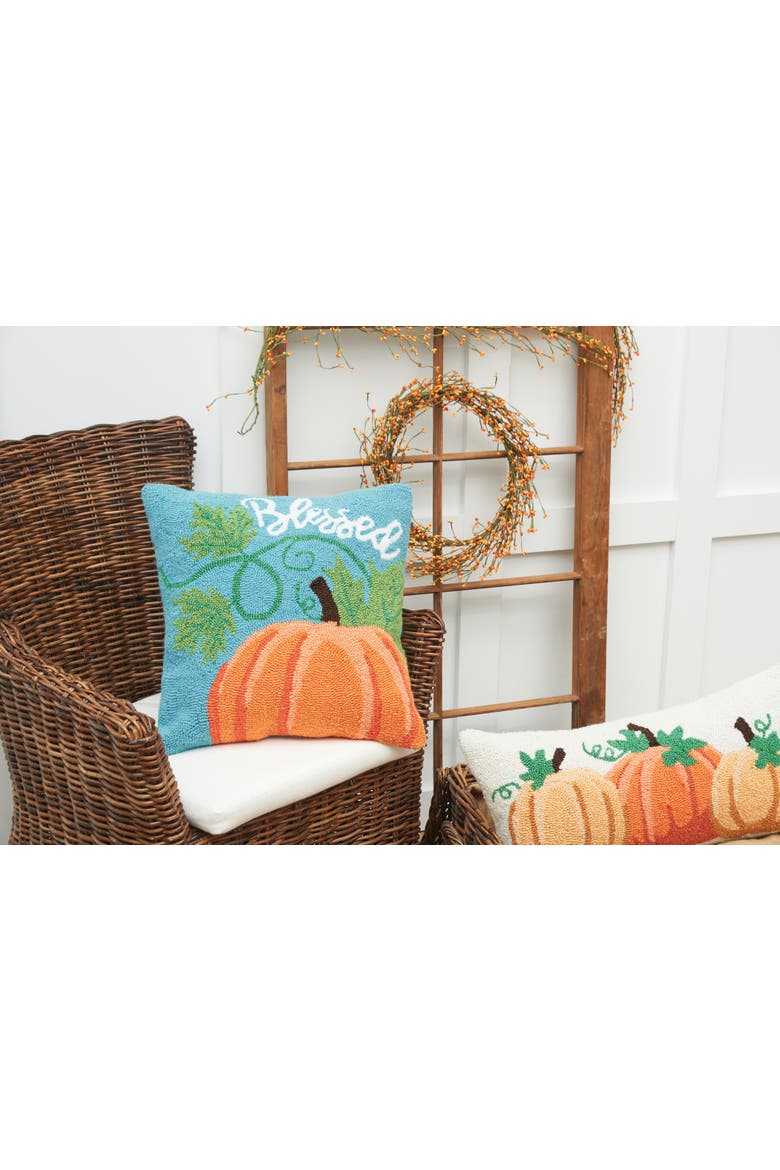 Blessed Pumpkin Hooked Throw Pillow, Alternate, color, Blue
