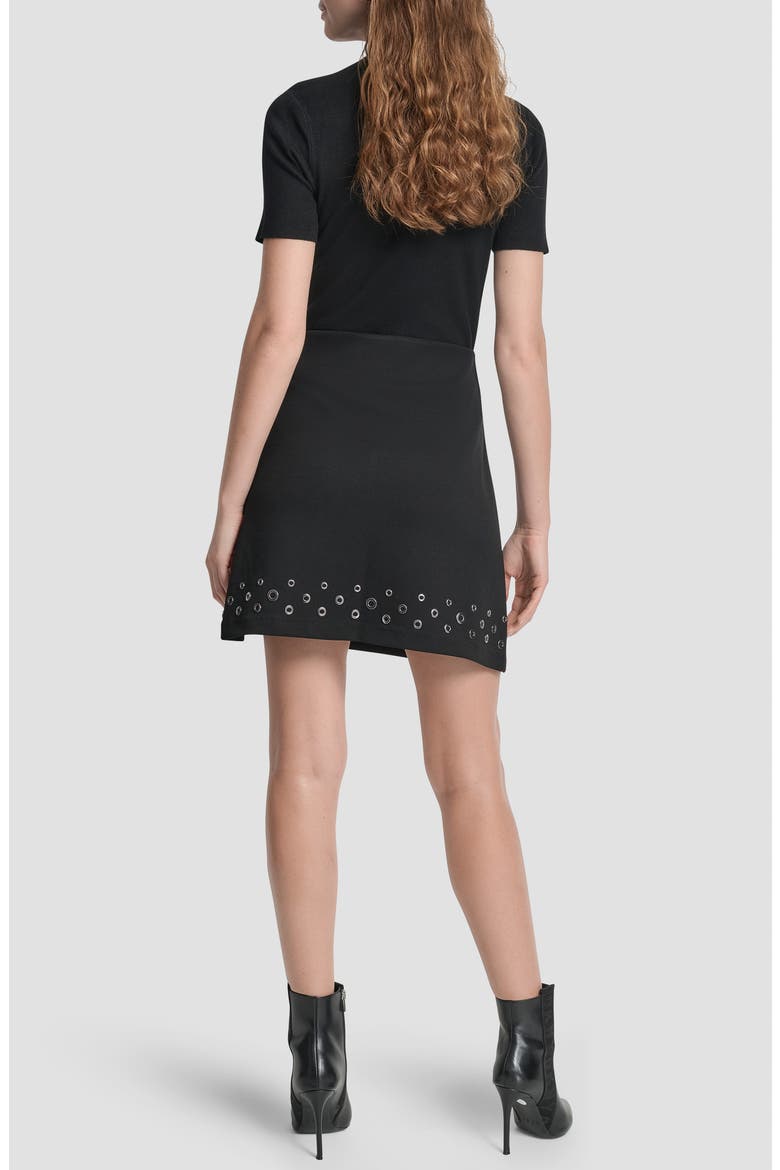 Grommet Trim Ponte Knit Miniskirt, Alternate, color, BLACK