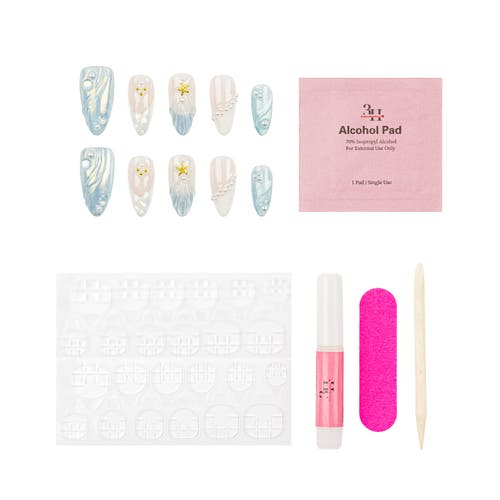 3h Nails Handmade Soft-blue Almond Press-on Nails With 3d Water Details & Pearls