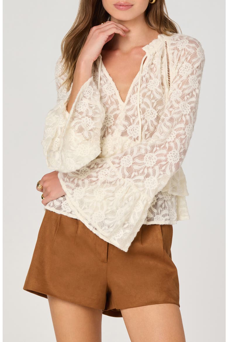 Tiered Bell Sleeve Lace Top, Main, color, BUTTERCREAM