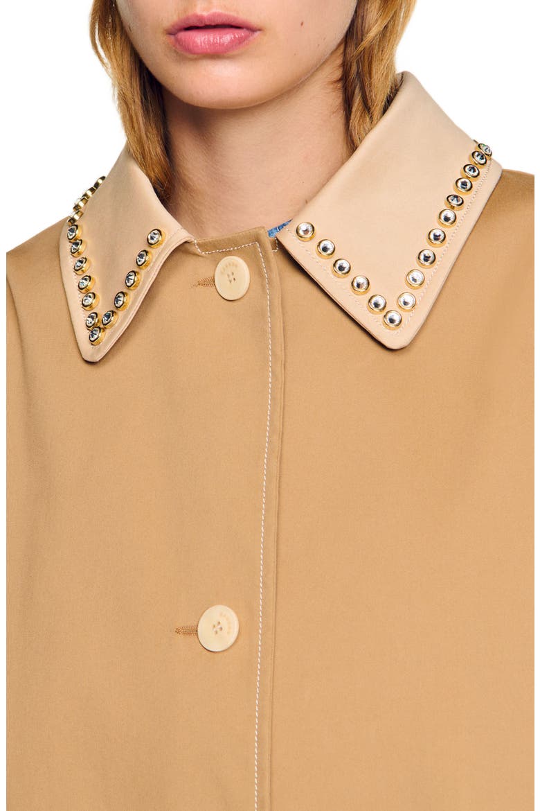 Trench coat with rhinestone collar, Alternate, color, Camel