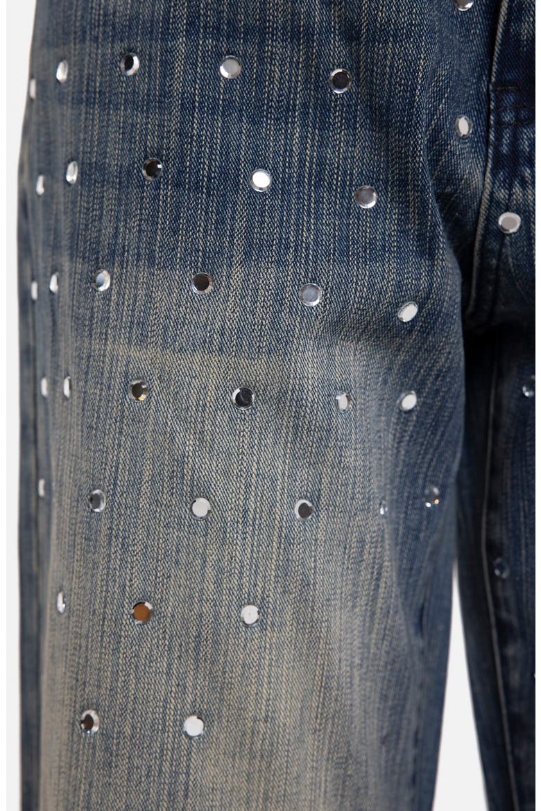 Hunter Mirror Embellished Low Rise Wide Leg Jeans, Alternate, color, BLUE