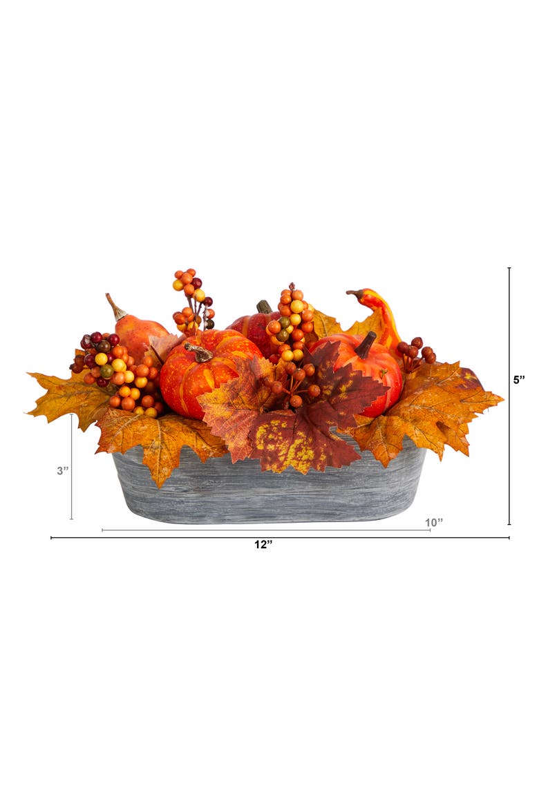 12-in Fall Pumpkin and Berries Autumn Harvest Artificial Arrangement in Washed Vase, Alternate, color, Orange