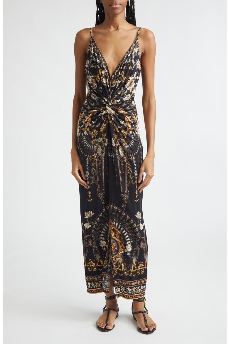 twist front jersey maxi dress Camilla | Strappy Dress with Twist Front Flamenco Folklore, XS Black | Flamenco Folklore