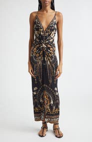 Camilla Flamenco Folklore Print Strappy Twist Front Jersey Maxi Dress