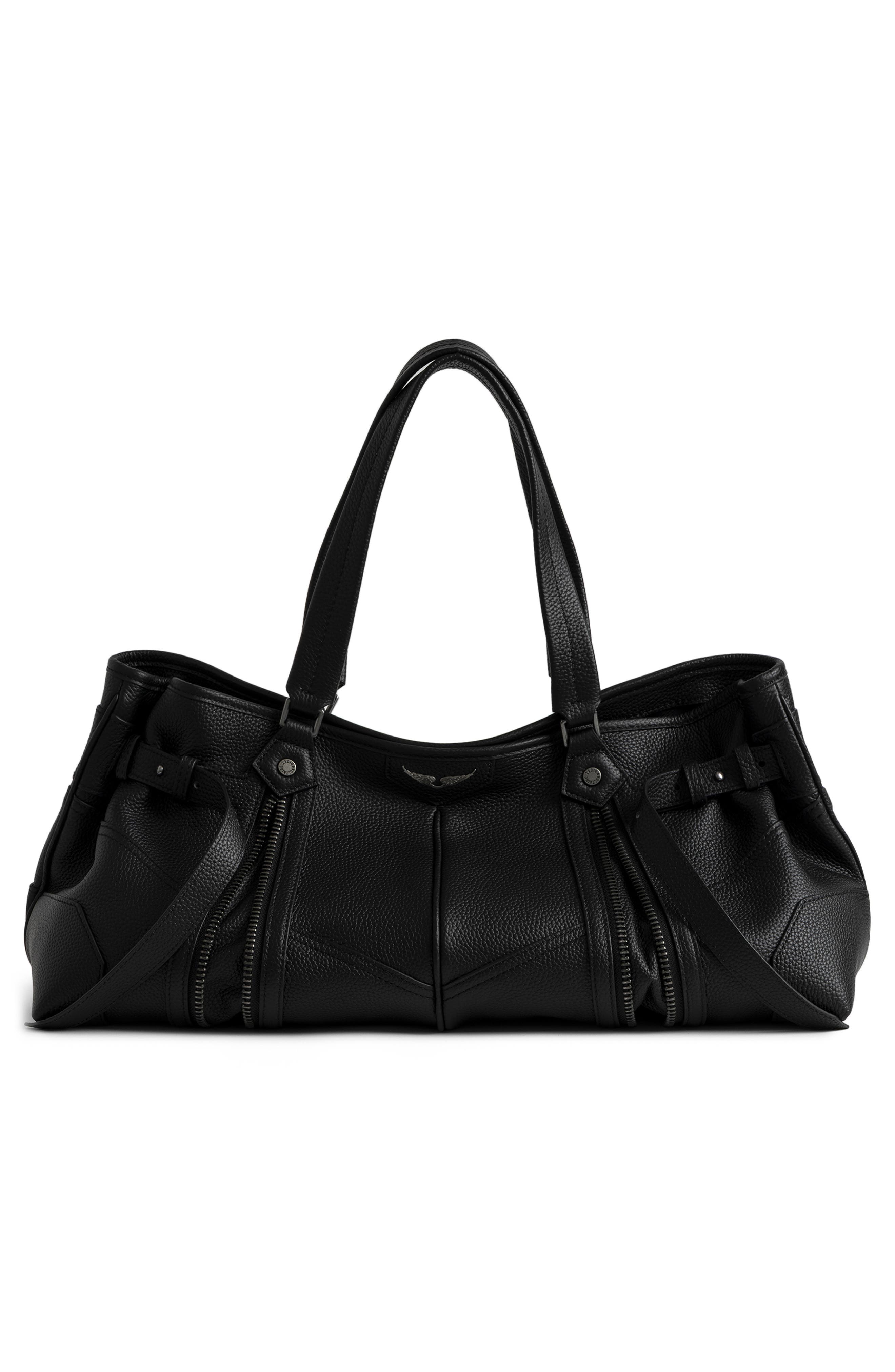 Zadig & Voltaire Sunny Grained Leather Shopper, Alternate, color, Black