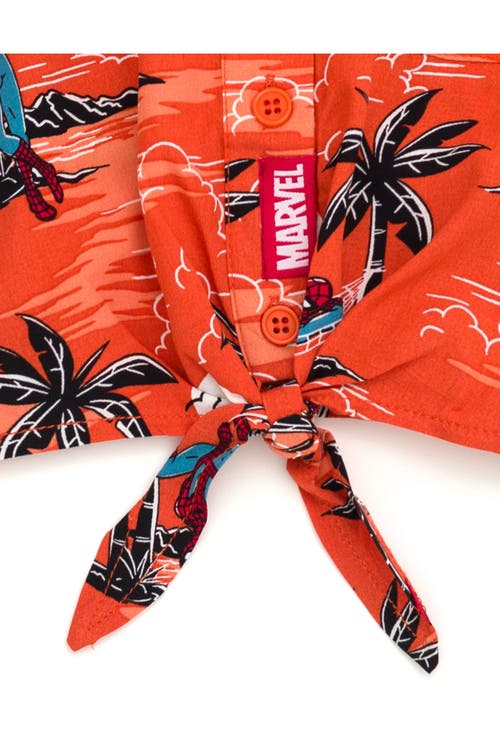 Marvel Spider-man Button Front Hawaiian Shirt In Orange