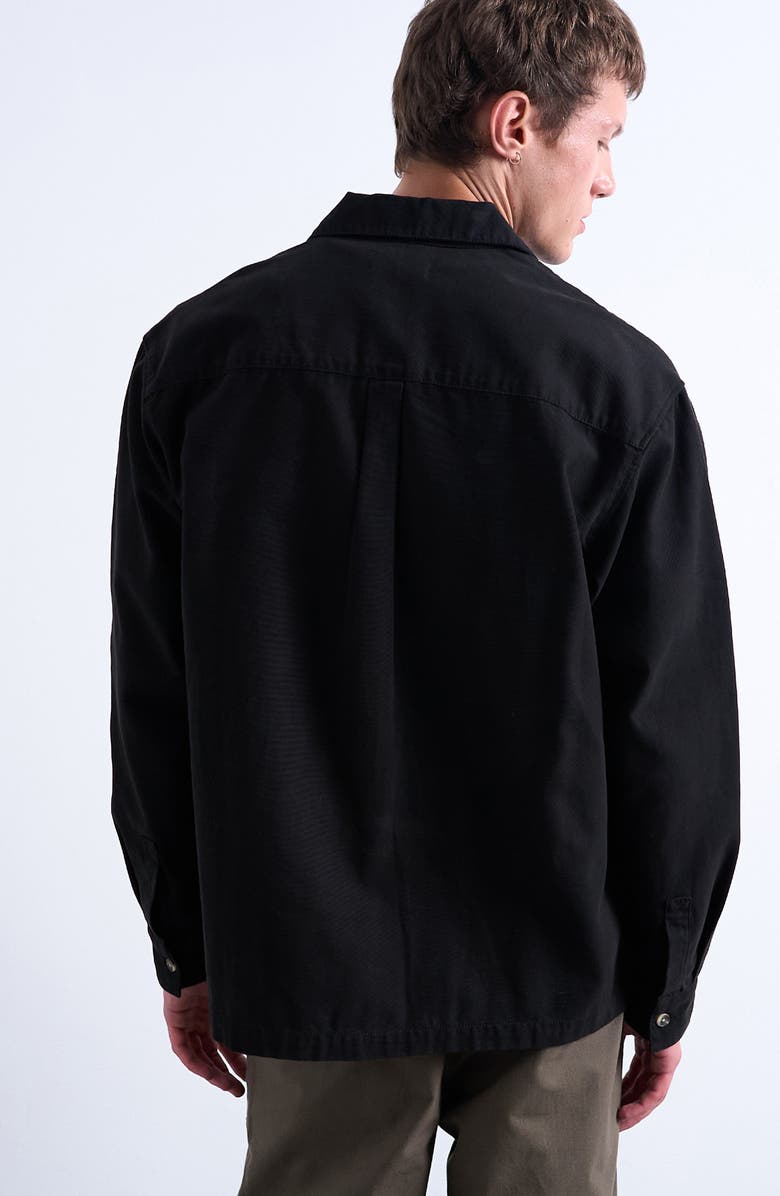 Topman Camp Collar Cotton Button-Up Overshir, Alternate, color, Black