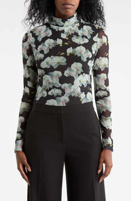 Ted Baker Mock Neck Long Sleeve Mesh Top