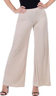 24seven Comfort Apparel Petites Comfortable Solid Color Palazzo Pants
