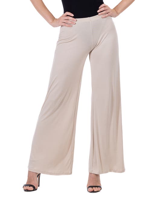 24seven Comfort Apparel Petite Comfortable Solid Color Palazzo Wide Leg Pants In Neutral