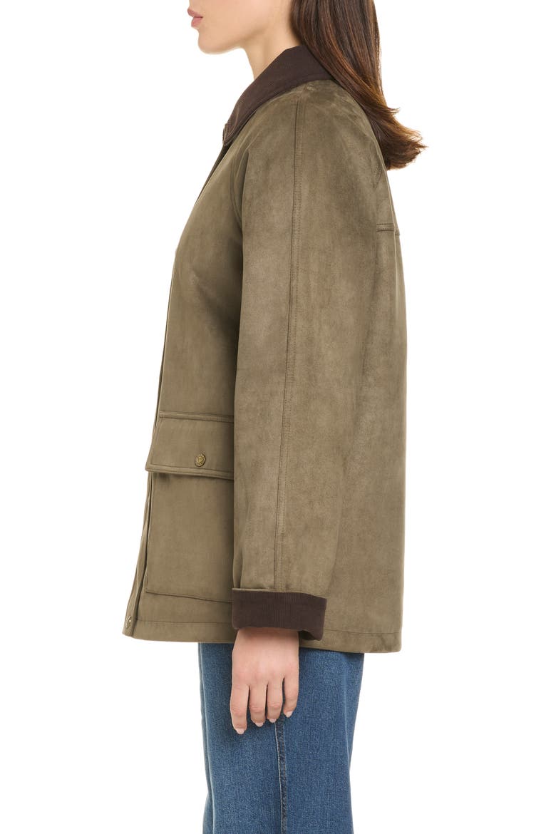 Cord Collar Faux Suede Barn Jacket, Alternate, color, OLIVE
