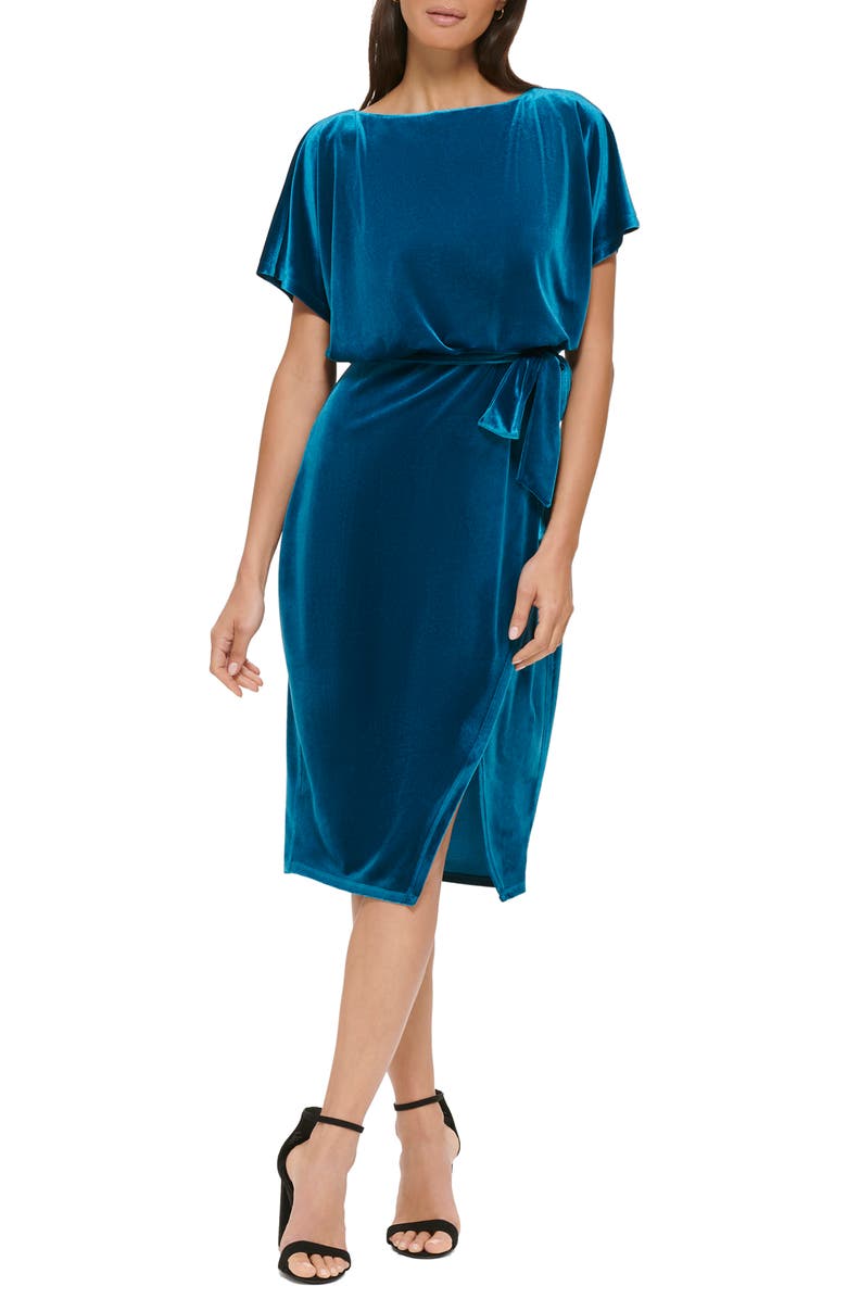 Kensie Stretch Velvet Faux Wrap Dress, Main, color, 