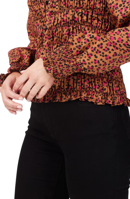 Foxcroft Olivia Smocked Cheetah Print Blouse In Black Multi