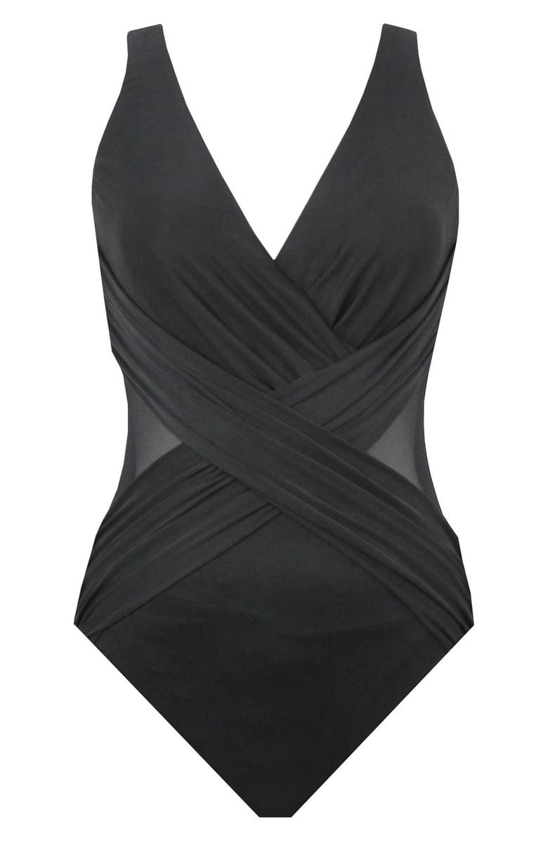 Miraclesuit<sup>®</sup> Illusionist Crossover One-Piece Swimsuit, Alternate, color, Black