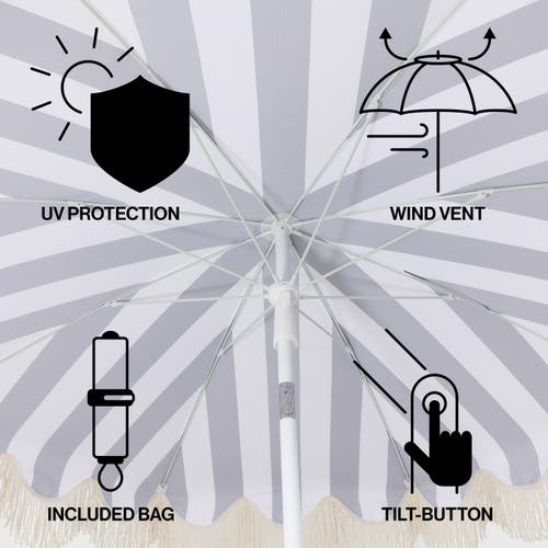 Jonathan Y Mariner 6.5 Ft. Classic Cottage Fringe Tassel Market Beach Umbrella With Push Button Tilt In Brown