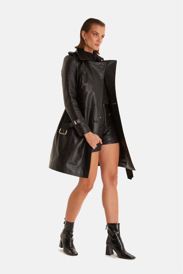 Greenwich Leather Trench Coat, Alternate, color, Black