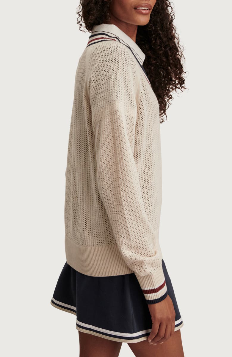 Varley Maurice Open Stitch Cotton V-Neck Sweater, Alternate, color, Oat Milk