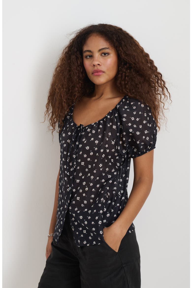 Rose Floral Cotton & Silk Top, Alternate, color, BLACK FLORAL