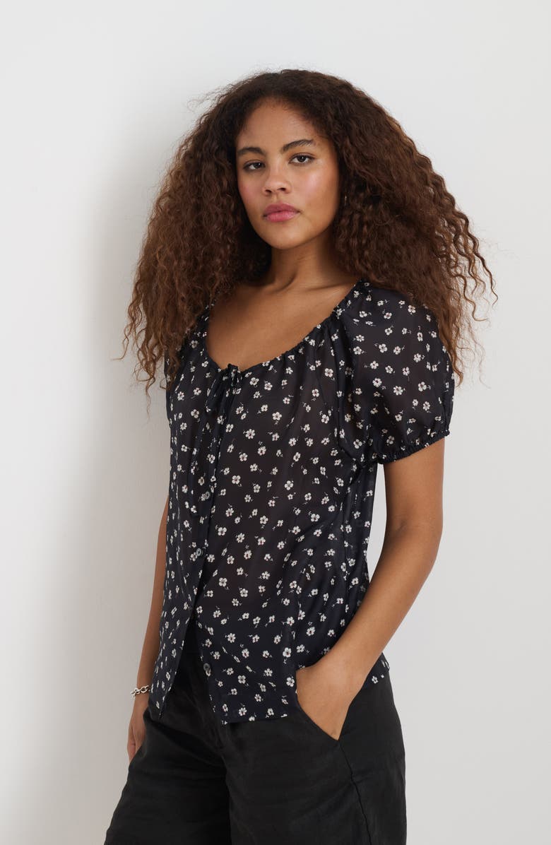 Alex Mill Rose Floral Cotton & Silk Top, Alternate, color, Black Floral