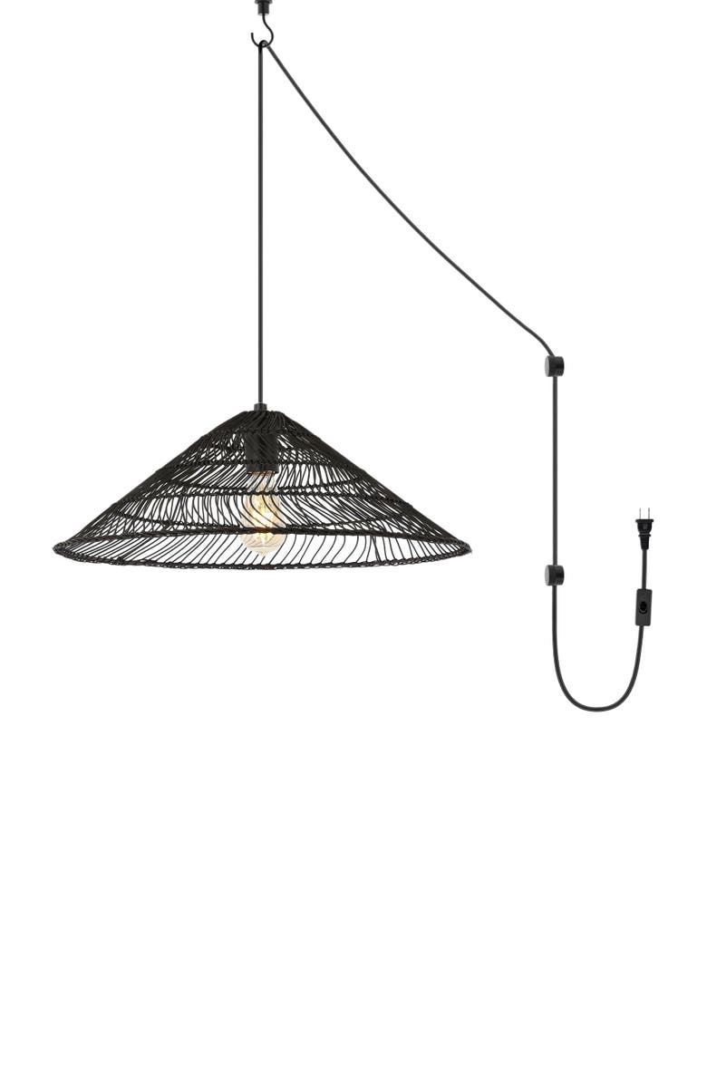 JONATHAN Y Nova 20.25" 1-Light Farmhouse Coastal Rattan 180" Cord Plug-In or Hardwired LED Pendant, Main, color, 