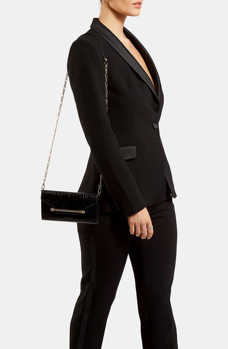 Strathberry Multrees Croc Embossed Leather Wallet on a Chain, Alternate, color,