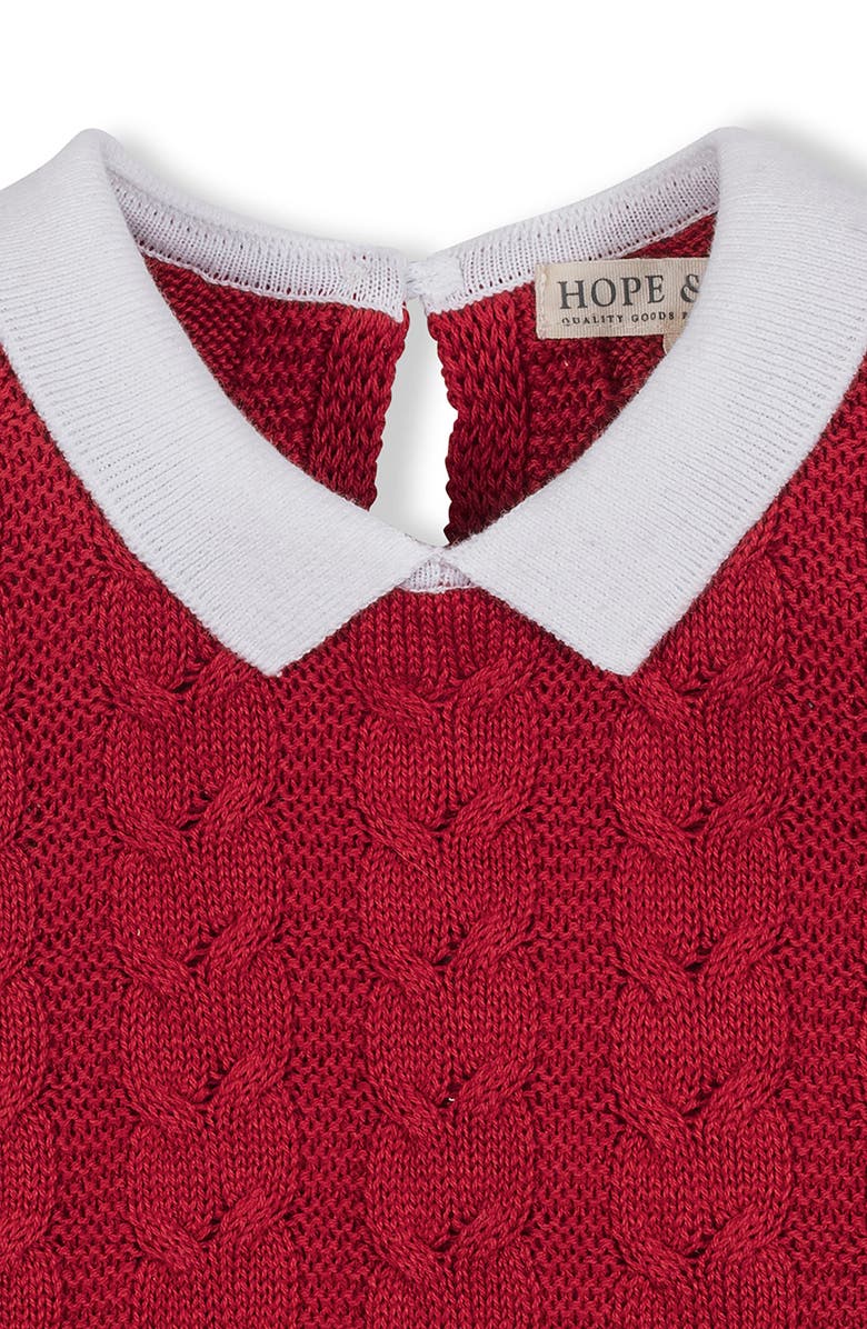 Hope & Henry Kids' Organic Short Sleeve Cable Sweater Dress with Collar, Alternate, color, Red Cable