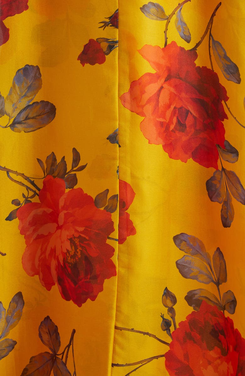 Carolina Herrera Rose Print Strapless Silk Organza Gown, Alternate, color, Saffron Multi