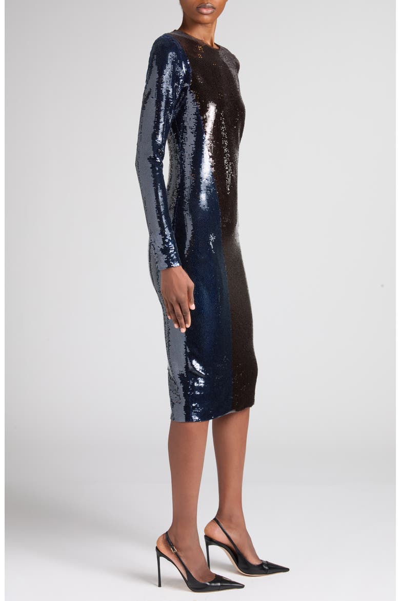 Colorblock Paillette Long Sleeve Tulle Sheath Dress, Alternate, color, ROYAL BLUE/ BROWN