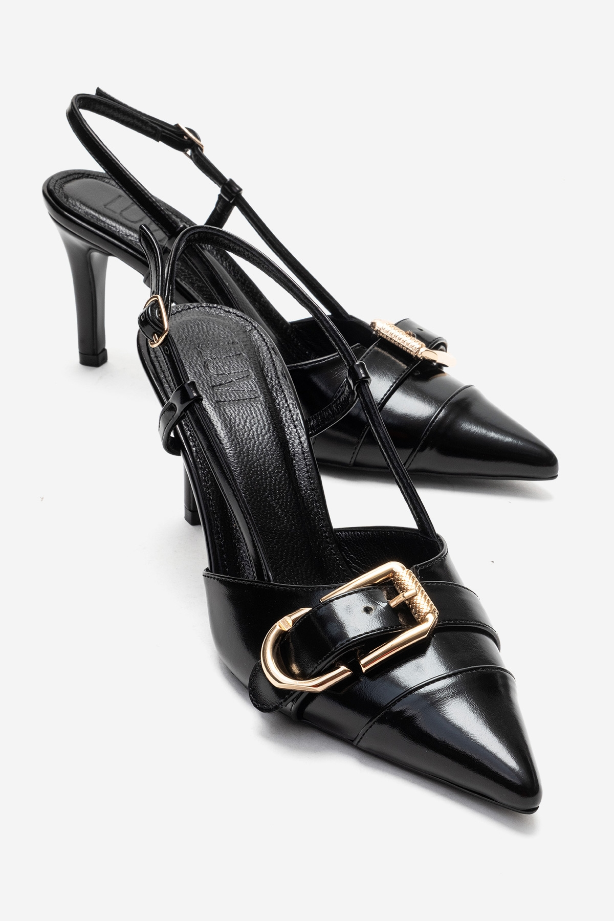 Prologue Shoes Noen Buckle Pointed Toe Stiletto Pump, Alternate, color, Black