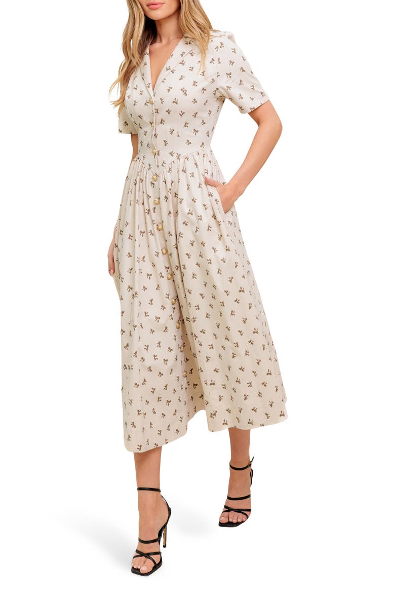 Collared Fit & Flare Midi Dress, Alternate, color, BEIGE
