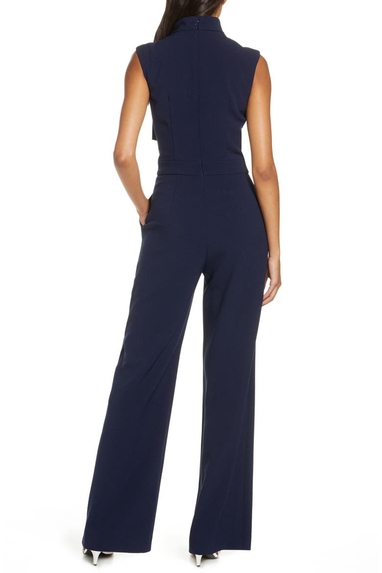 Scarf Neck Crepe Jumpsuit, Alternate, color, NAVY