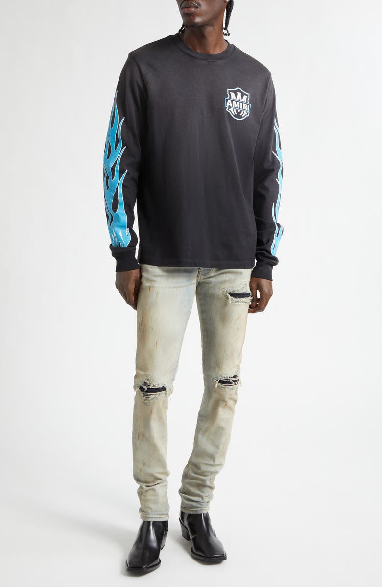 AMIRI MX1 Suede Patched Skinny Jeans, Alternate, color, Perfect Antique Indigo