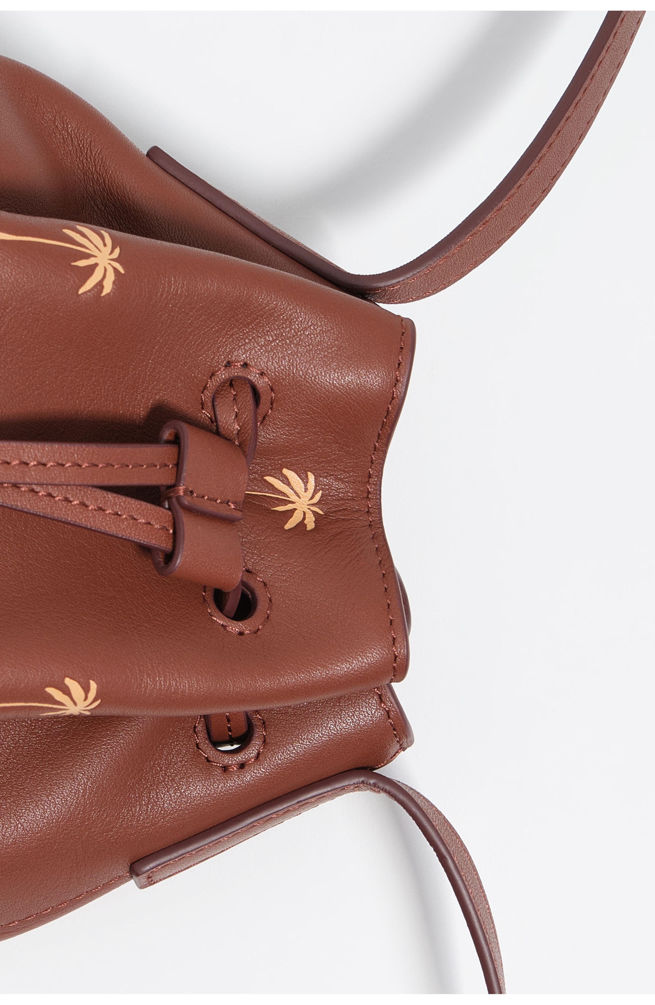 Bimba y Lola Small Palms print leather Carlino bucket bag, Alternate, color, Nut