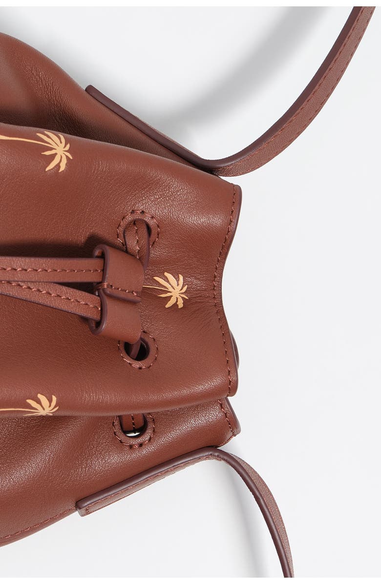 Bimba y Lola Small Palms print leather Carlino bucket bag, Alternate, color, Nut