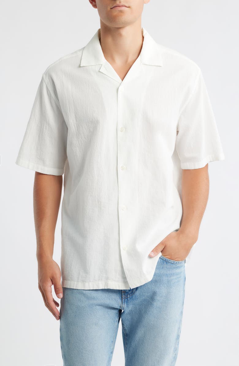 Brooklyn Industries Short Sleeve Cotton Button-Up Shirt, Main, color, Antique White