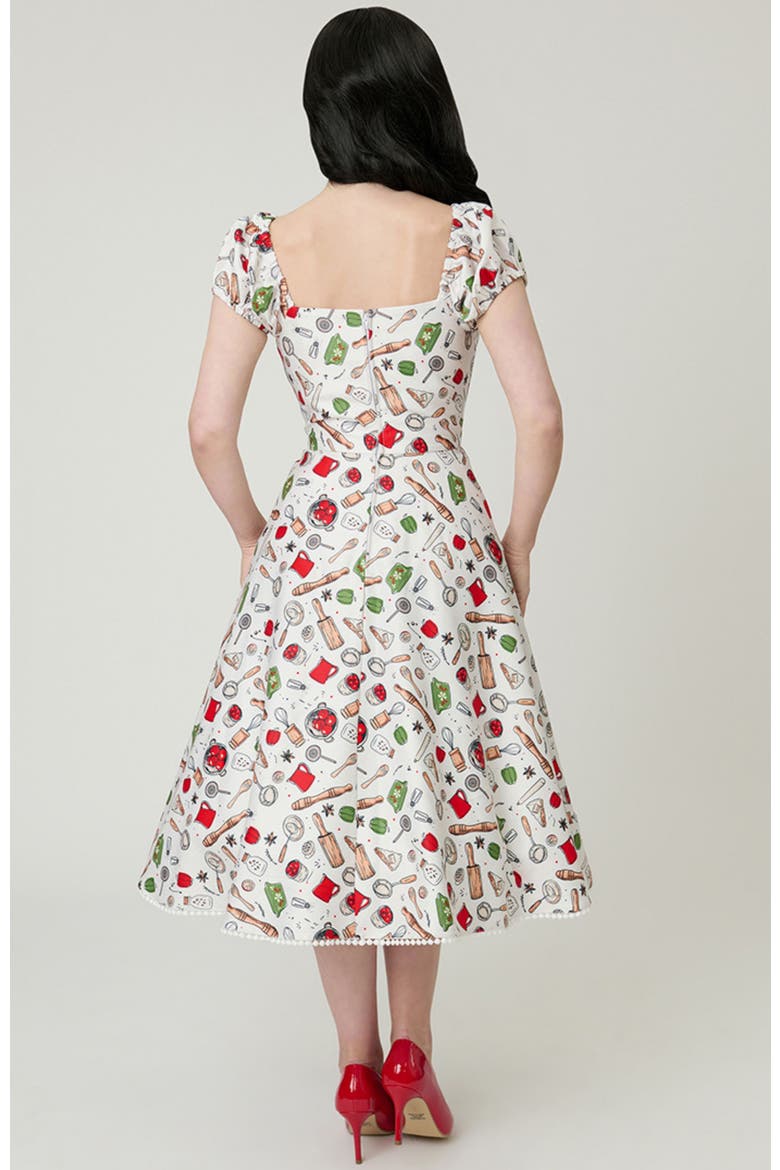 1950s Sweetheart Swing Dress, Alternate, color, White W/ Kitchen Print