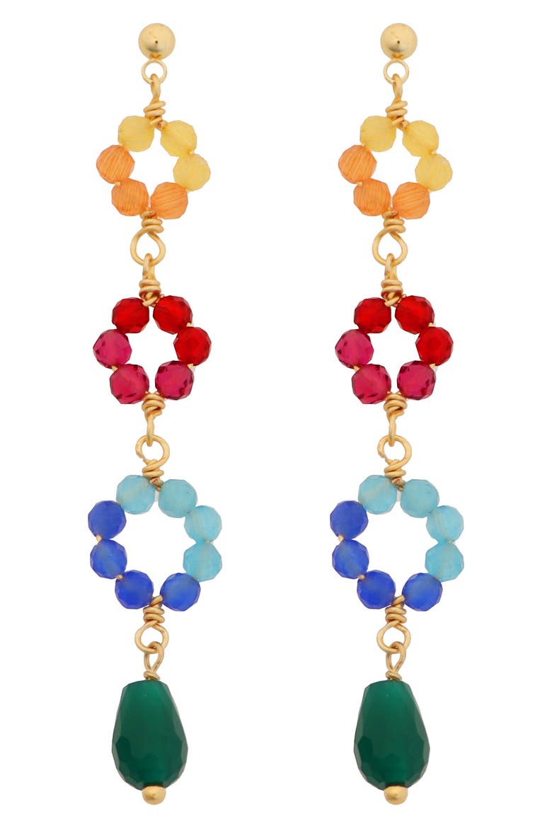 Flower Crystal Linear Drop Earrings, Main, color, BLUE GREEN MULTI