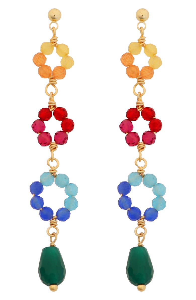 Panacea Flower Crystal Linear Drop Earrings, Main, color, Blue Green Multi