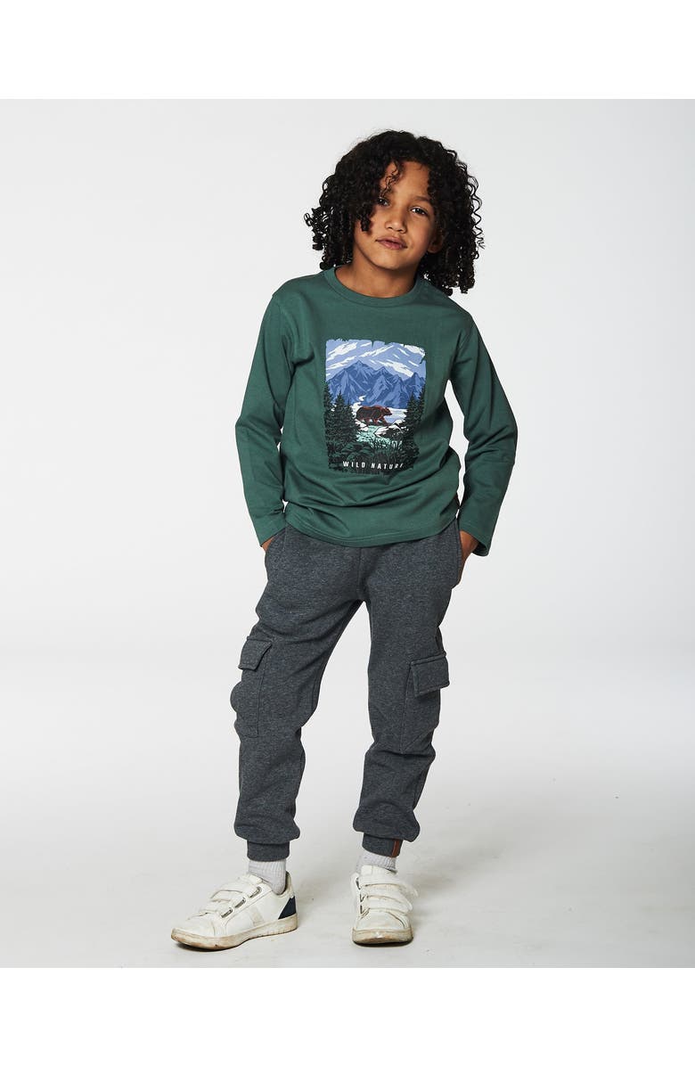 Deux par Deux Little Boy's Long Sleeve T-Shirt With Print Forest Green, Alternate, color, 