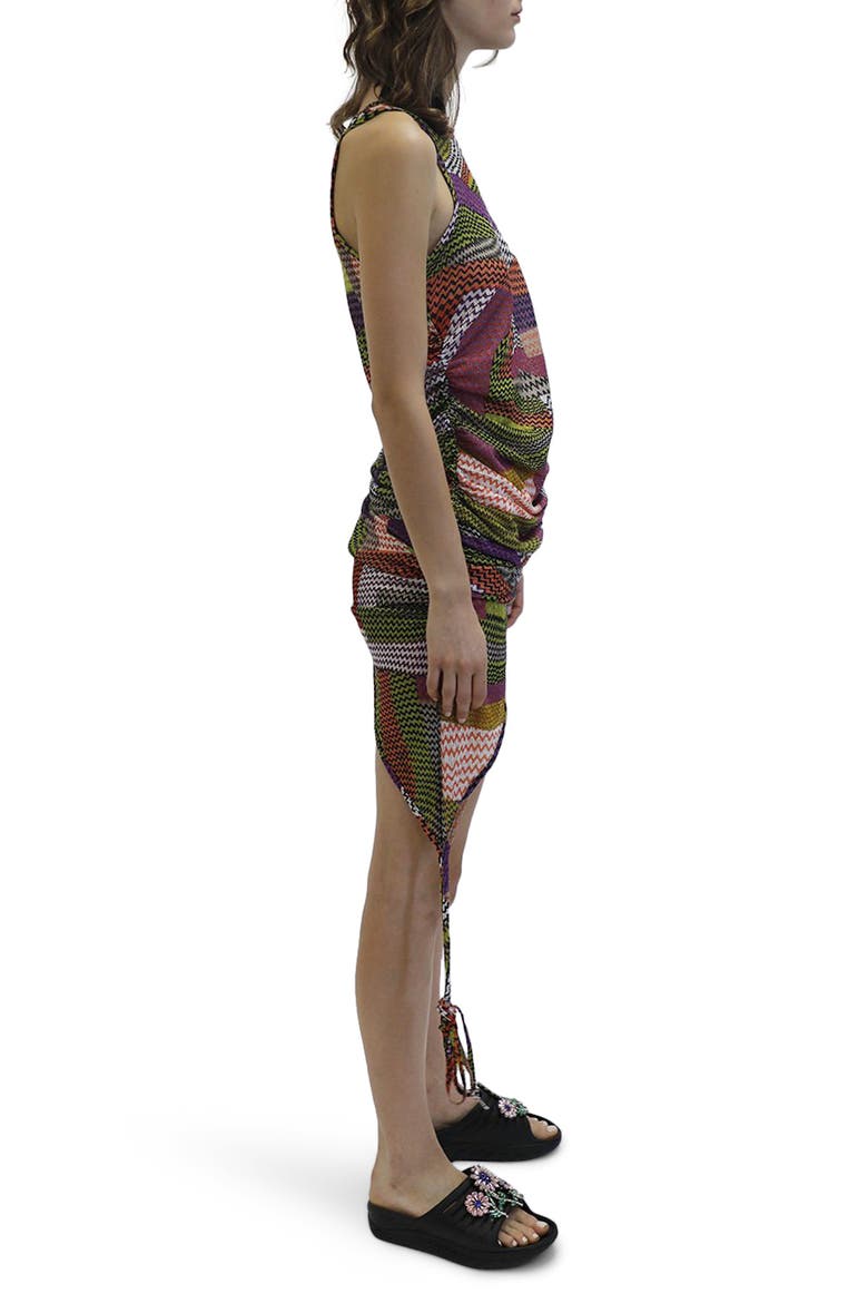 Lydia Ruched Asymmetrical Zigzag Stretch Lace Minidress, Alternate, color, PURPLE ZIG ZAG LACE